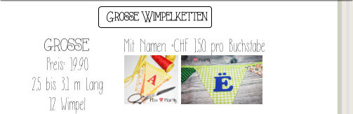 Mit Namen +CHF 1.50 pro Buchstabe  grosse  Preis: 19.90 2,5 bis 3.1 m Lang 12 Wimpel   Grosse Wimpelketten